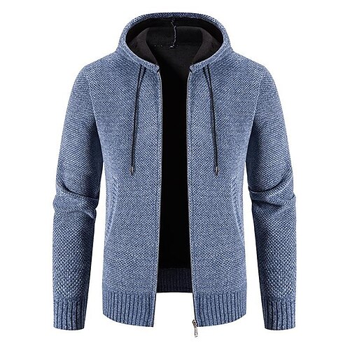

Men's Sweater Cardigan Sweater Sweater Hoodie Zip Sweater Sweater Jacket Waffle Knit Cropped Knitted Solid Color Crew Neck Basic Stylish Outdoor Daily Clothing Apparel Winter Fall Blue Dark Gray M L
