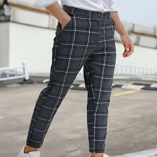 

Men's Chinos Trousers Jogger Pants Plaid Dress Pants Chino Pants Front Pocket Plaid Checkered Lattice Tartan Comfort Business Casual Daily Basic Streetwear Black Navy Blue Micro-elastic