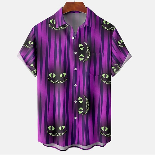 

Men's Shirt Graphic Shirt Skull Turndown Purple 3D Print Outdoor Halloween Short Sleeves Button-Down Print Clothing Apparel Cool Designer Casual Breathable / Summer / Spring / Summer