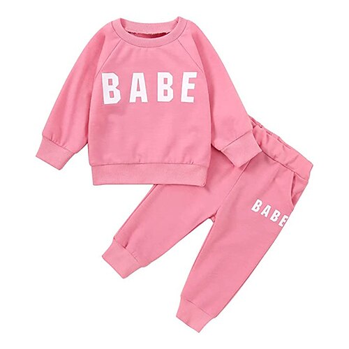 

2 Pieces Kids Girls' Sweatshirt & Pants Clothing Set Outfit Letter Long Sleeve Print Set Outdoor Fashion Daily Comfort Winter Fall 3-12 Years Pink