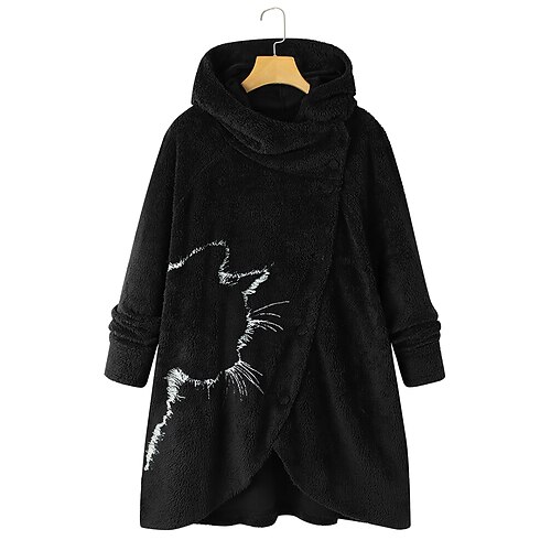 

Women's Hoodie Sweatshirt Pullover Casual Pocket Front Pocket Black Pink Red Cat Loose Fit Casual Hoodie Long Sleeve S M L XL 2XL