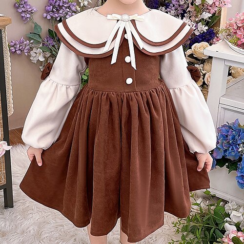 

Kinder Mädchen Kleid Patchwork Performance besondere Anlässe Patchwork Schleife lila braun knielang Langarm Prinzessin süße Kleider Frühling Herbst Regular Fit 3-12 Jahre