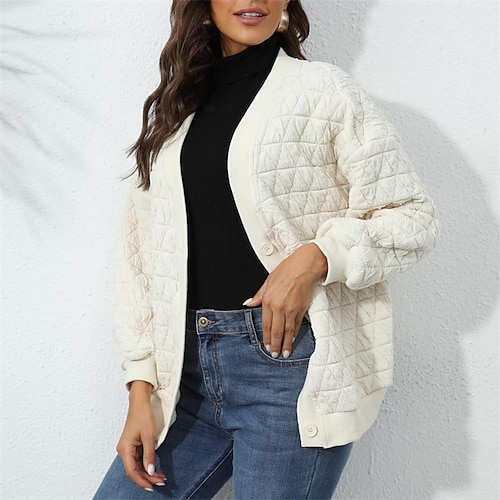 

Women's Casual Jacket Warm Breathable Outdoor Daily Wear Vacation Going out Pocket Single Breasted V Neck Active Casual Comfortable Street Style Solid Color Regular Fit Outerwear Long Sleeve Winter