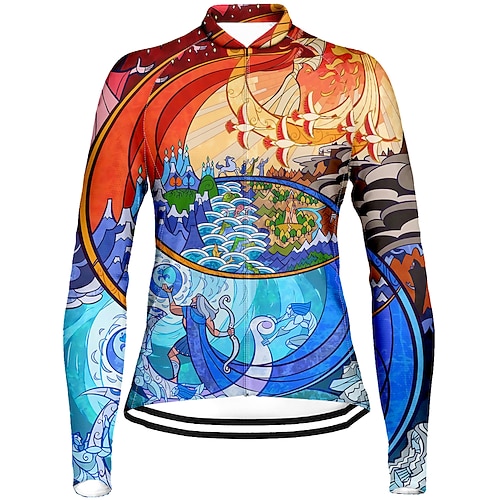 

21Grams Women's Cycling Jersey Long Sleeve Bike Top with 3 Rear Pockets Mountain Bike MTB Road Bike Cycling Breathable Quick Dry Moisture Wicking Reflective Strips Blue Graphic Polyester Spandex