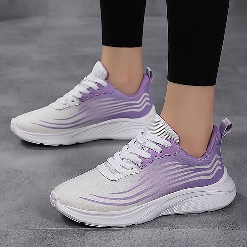 

Women's Trainers Athletic Shoes Outdoor Daily Flyknit Shoes Lace-up Flat Heel Round Toe Sporty Casual Tissage Volant Lace-up Striped Black Purple Rosy Pink