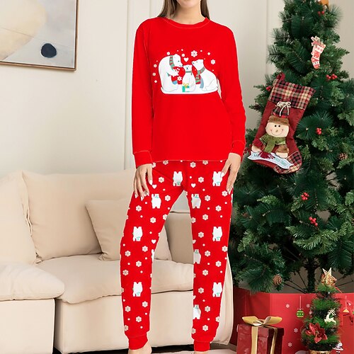 

Women's ChristmasPjs Pajamas Sets 2 Pieces Bear Snowflake Comfort Home Cotton Blend Winter Fall Red