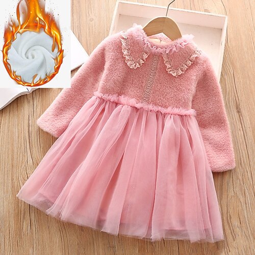 

Kids Little Girls' Dress Solid Colored A Line Dress School Vacation Pink Red Knee-length Long Sleeve Princess Sweet Dresses Fall Winter Regular Fit 2-8 Years