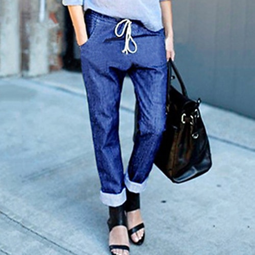 

Women's Pants Trousers Jeans Trousers Denim Deep Blue Black Fashion Casual Daily Weekend Side Pockets Micro-elastic Full Length Comfort Plain M L XL XXL XXXL