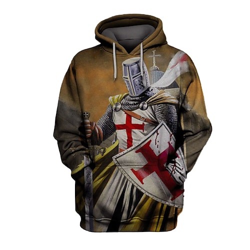 

Men's Unisex Pullover Hoodie Sweatshirt Yellow Hooded Knights Templar Graphic Prints Print Daily Sports 3D Print Streetwear Designer Casual Spring & Fall Clothing Apparel Knight Hoodies Sweatshirts