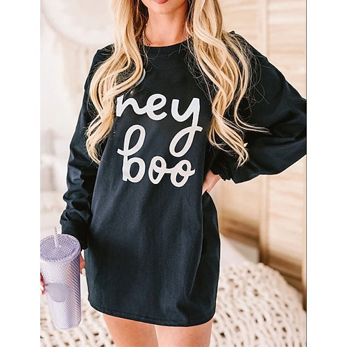 

Women's Casual Dress Sweatshirt Dress Short Mini Dress Black Dark Gray Long Sleeve Letter Print Fall Winter Crew Neck Casual Modern Loose Fit 2022 S M L XL