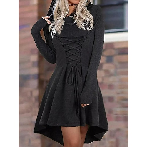 

Women's A Line Dress Short Mini Dress Black Long Sleeve Pure Color Ruched Fall Winter Crew Neck Stylish Modern 2022 S M L XL 2XL 3XL