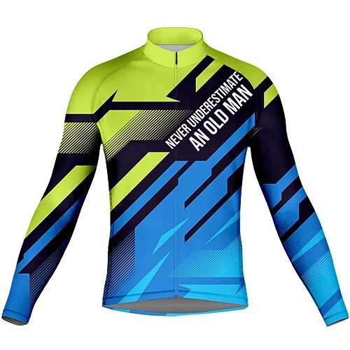

21Grams Men's Cycling Jersey Long Sleeve Bike Top with 3 Rear Pockets Mountain Bike MTB Road Bike Cycling Breathable Quick Dry Moisture Wicking Reflective Strips Blue Geometic Polyester Spandex Sports