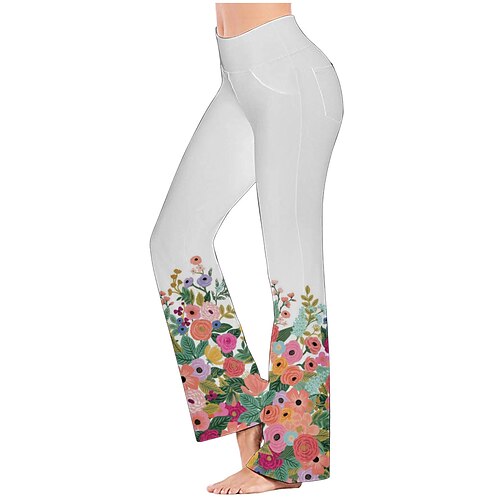 

Women's Wide Leg Pants with Side Pockets Yoga Style High Waist Quick Dry Fitness Gym Workout Bottoms Floral White Black Rosy Pink Sports Activewear Stretchy 21Grams / Athletic / Athleisure