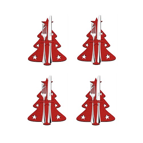 

4 Pcs Christmas Cutlery Bag Cute Christmas Tree Silverware Tableware Holder Knife Fork Bag Pouch Decor for Home Dinner Table, Festival Holiday Party, Christmas Decoration