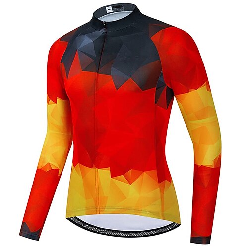 

21Grams Men's Cycling Jersey Long Sleeve Bike Top with 3 Rear Pockets Mountain Bike MTB Road Bike Cycling Breathable Quick Dry Moisture Wicking Reflective Strips Red Geometic Polyester Spandex Sports