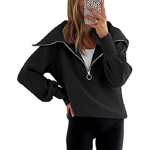 

women's fall/winter zip sweatshirt lapel long sleeve drop shoulder pullover hoodie