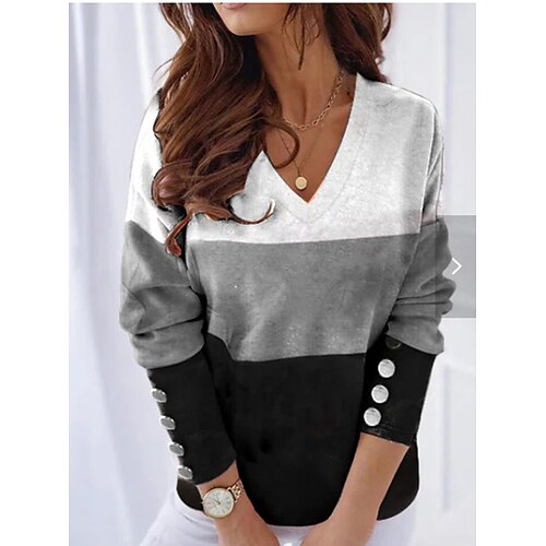 

Sweat shirt Sweat Femme Actif Vêtement de rue Imprimer Gris Bloc de couleur du quotidien Col Rond manche longue S M L XL