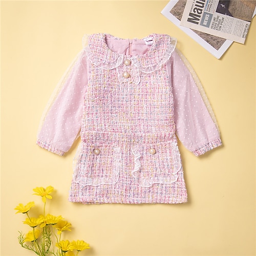 

Bambino Da ragazza Vestito Tinta unita Abito linea A Al ginocchio Vestito Sportivo Stampa Cotone Manica lunga stile sveglio Vestito 1-5 anni Autunno Rosa