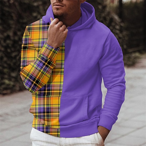 

Men's Unisex Pullover Hoodie Sweatshirt Hooded Plaid Graphic Prints Print Daily Sports 3D Print Streetwear Designer Casual Clothing Apparel Hoodies Sweatshirts Long Sleeve Purple