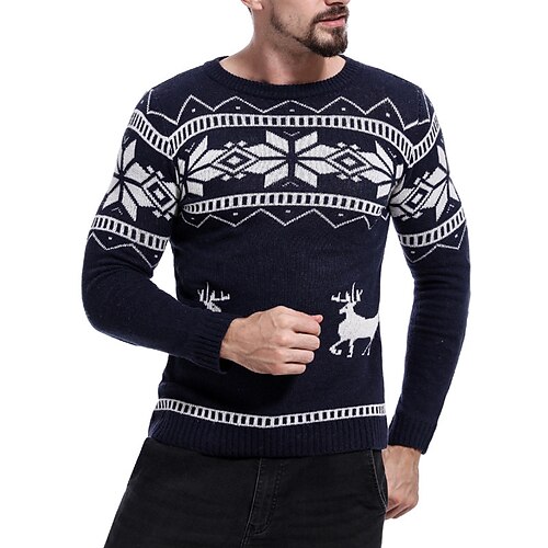 

Men's Ugly Sweater Pullover Sweater jumper Ribbed Knit Cropped Knitted Striped Crew Neck Basic Stylish Outdoor Christmas Clothing Apparel Fall Winter Dark Gray Navy Blue M L XL / Cotton / Long Sleeve