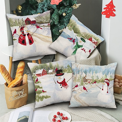 

Christmas Double Side Cushion Cover 4PC Snowman Santa Claus Tree Soft Decorative Square Cushion Case Pillowcase for Bedroom Livingroom Sofa Couch Chair Superior Quality Machine Washable