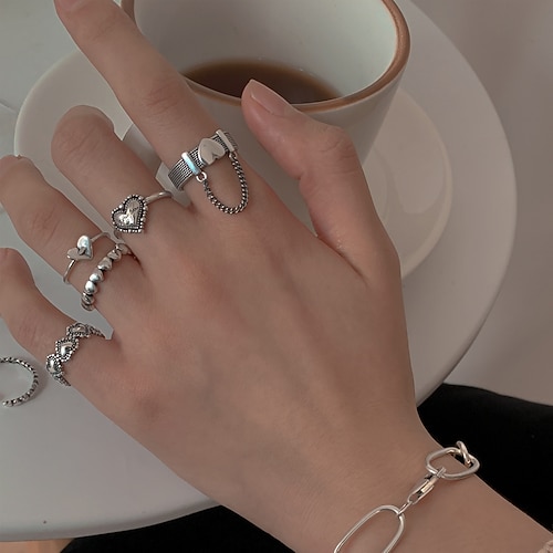 

5pcs Ring For Women's Wedding Gift Graduation Alloy Classic Heart