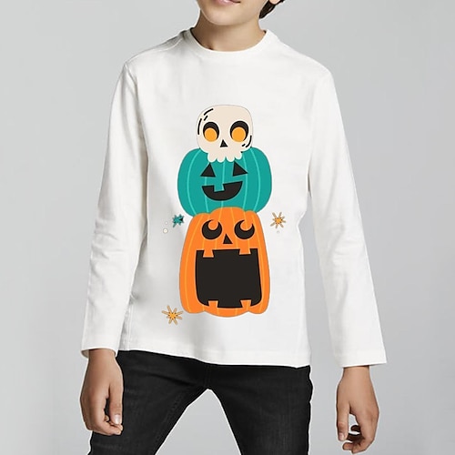 

Kids Boys Halloween T shirt Pumpkin Outdoor 3D Print Long Sleeve Active 3-12 Years Winter White