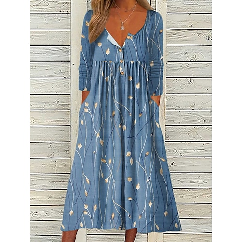 

Women's A Line Dress Midi Dress Blue Half Sleeve Floral Print Fall Winter V Neck Casual Modern 2022 S M L XL 2XL 3XL