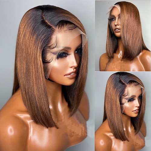 

Unprocessed Virgin Hair 13x4 Lace Front Wig Bob Brazilian Hair Straight Multi-color Wig 130% 150% Density with Baby Hair Ombre Hair 100% Virgin With Bleached Knots Pre-Plucked For wigs for black women