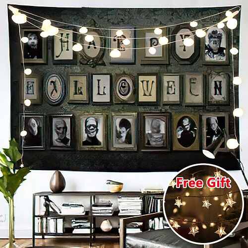 

Halloween Party Wall Tapestry Art Decor Blanket Curtain Hanging Home Bedroom Living Room Decoration Polyester (with LED String)