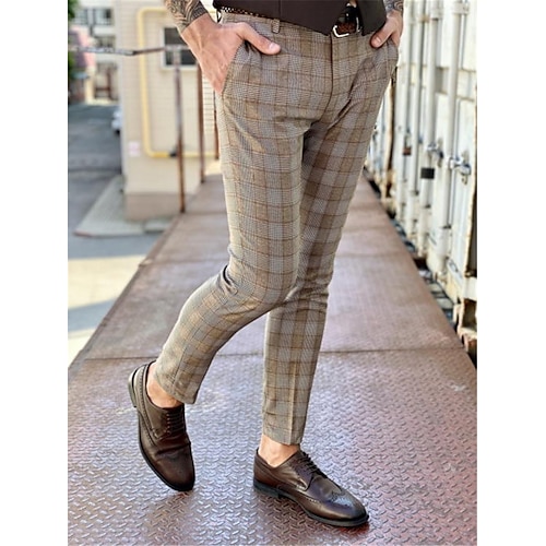 

Men's Chinos Slacks Trousers Jogger Pants Plaid Dress Pants Plaid Checkered Comfort Soft Office Business Streetwear Smart Casual Blue Pink Inelastic