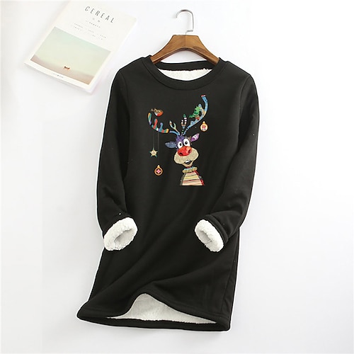 

Women's Plus Size Christmas Fleece Tops T shirt Tee Pullover Sweatshirt Animal Deer Print Long Sleeve Crew Neck Basic Casual Daily Polyester Winter Fall Maroon Green