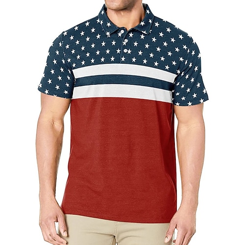 

Men's Collar Polo Shirt Golf Shirt National Flag Turndown Navy Blue 3D Print Outdoor Street Short Sleeves Button-Down Print Clothing Apparel Fashion Designer Casual Breathable / Summer / Spring