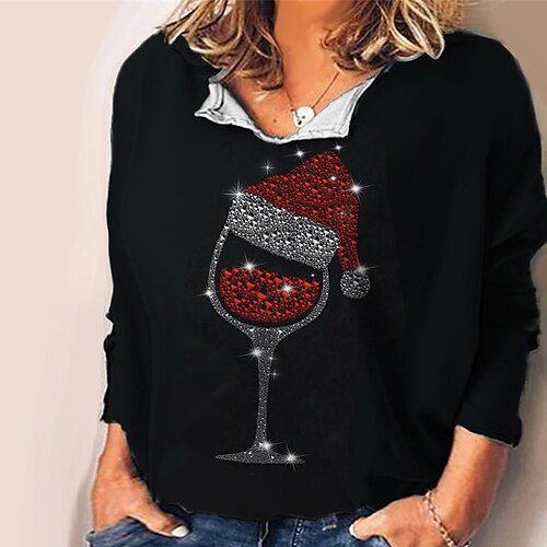 

Women's Plus Size Tops Blouse Shirt Graphic Print Long Sleeve V Neck Casual Christmas Christmas Daily Polyester Fall Winter Black