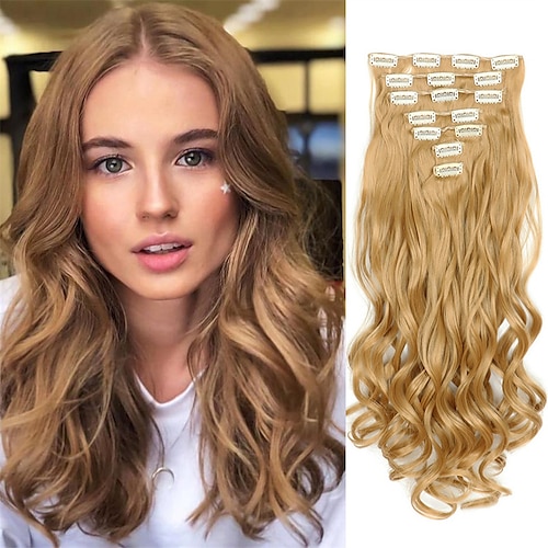 

Wavy Clips Synthetic Hair 22 inch Hair Extension Clip In 7pcs Smooth Heat Resistant Women's