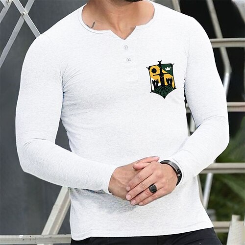 

Men's T shirt Tee Graphic Cross V Neck White Black Hot Stamping Street Daily Long Sleeve Print Clothing Apparel Fashion Designer Casual Comfortable / Sports
