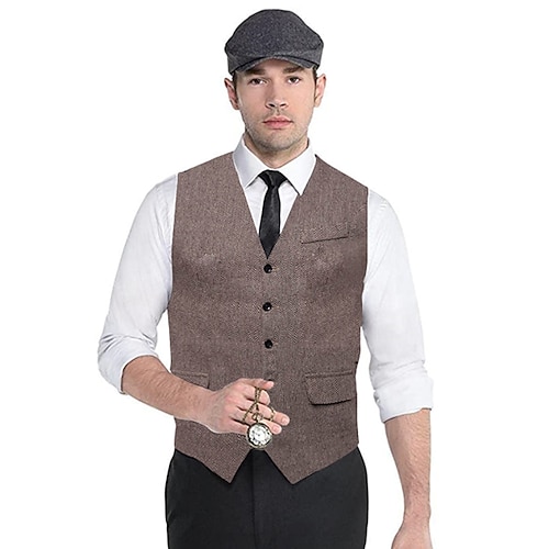 

Gentleman Kingsman Vintage Gothic Steampunk Masquerade Vest Waistcoat Outerwear Men's Slim Fit Costume Vintage Cosplay Event / Party Sleeveless Vest Halloween