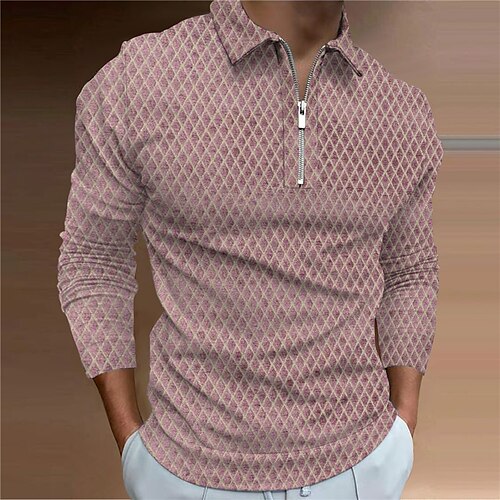 

Men's Collar Polo Shirt Golf Shirt Geometry Turndown Blue Purple 3D Print Outdoor Street Long Sleeve Zipper Print Clothing Apparel Fashion Designer Casual Breathable