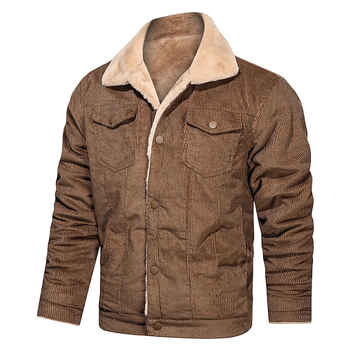 

Men's Winter Jacket Sherpa jacket Winter Coat Fleece Jacket Windproof Warm Street Daily Holiday Single Breasted Turndown Vintage Style Casual Traditional / Classic Jacket Outerwear Pure Color Pocket