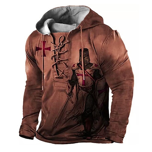 

Men's Unisex Pullover Hoodie Sweatshirt Blue Red Brown Hooded Knights Templar Graphic Prints Lace up Print Sports & Outdoor Daily Sports 3D Print Designer Casual Big and Tall Spring & Fall Clothing