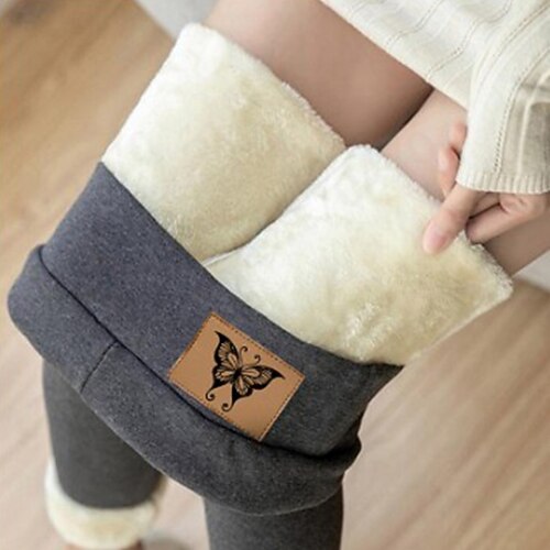 

Women's Yoga Pants Thermal Warm Tummy Control Butt Lift Yoga Fitness Gym Workout Cropped Leggings Bottoms Dark Grey Black Dark Black Fleece Winter Sports Activewear Stretchy Skinny / Athletic