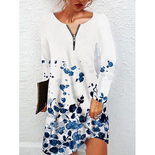 

Women's Casual Dress Green Blue Purple Long Sleeve Floral Zipper Fall Crew Neck Modern Winter Dress Fall Dress 2022 S M L XL 2XL 3XL 4XL 5XL 6XL