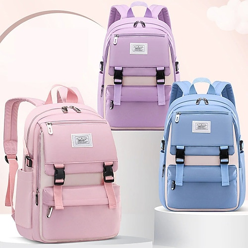 

School Backpack Bookbag Solid Color for Student Boys Girls Waterproof Wear-Resistant Large Capacity Polyester Oxford Cloth School Bag Back Pack Satchel 18 inch