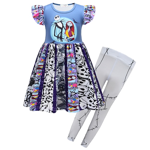 

2 Pièces Ensemble jupe Ensemble de Vêtements Tenues Enfants Fille Halloween Bande dessinée Manche Courte Set Extérieur Frais Style de rue Printemps Eté 2-12 ans Bleu