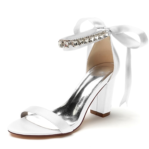 

Women's Wedding Shoes Wedding Party Daily Wedding Sandals Bridal Shoes Bridesmaid Shoes Summer Rhinestone Ribbon Tie Chunky Heel Open Toe Luxurious Elegant Sexy Satin Lace-up Solid Colored Wine Black