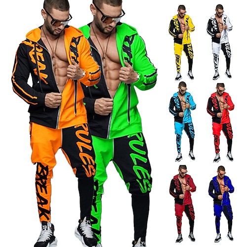 

Men's Tracksuit Sweatsuit 2 Piece Full Zip Athletic Long Sleeve Thermal Warm Breathable Moisture Wicking Fitness Running Jogging Sportswear Activewear Color Block Green Yellow Burgundy
