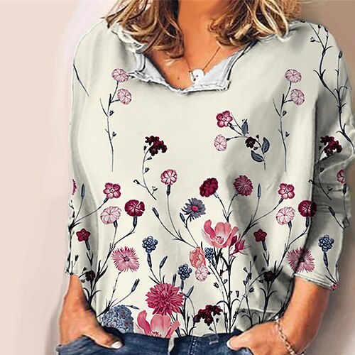 

Women's Plus Size Tops Blouse Shirt Floral Print Long Sleeve V Neck Casual Daily Vacation Polyester Fall Winter Black khaki