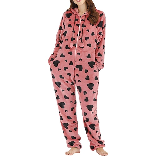 

Women's Winter Loungewear Bodysuits Kigurumi Pajamas Winter Onesies Heart Comfort Soft Plush Home Daily Vacation Polyester Warm Hoodie Long Sleeve Pocket Hoodie Winter Fall Pink / Flannel / Pjs