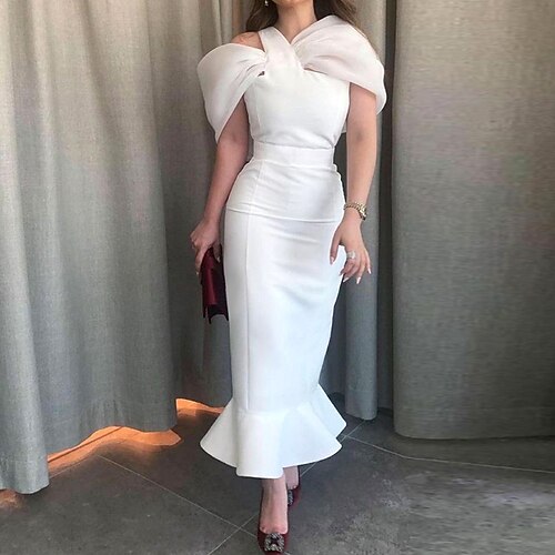 

Women's Party Dress Sheath Dress White Dress Long Dress Maxi Dress White Sleeveless Pure Color Ruffle Winter Fall Autumn Halter Neck Party Wedding Guest 2022 S M L XL XXL 3XL 4XL