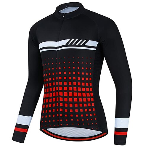 

21Grams Men's Cycling Jersey Long Sleeve Bike Top with 3 Rear Pockets Mountain Bike MTB Road Bike Cycling Breathable Quick Dry Moisture Wicking Reflective Strips Black Geometic Polyester Spandex